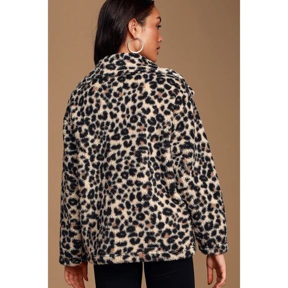 Billabong Cozy Days Leopard Print Sherpa Jacket Womens Small Fleece Teddy Coat - Picture 2 of 10